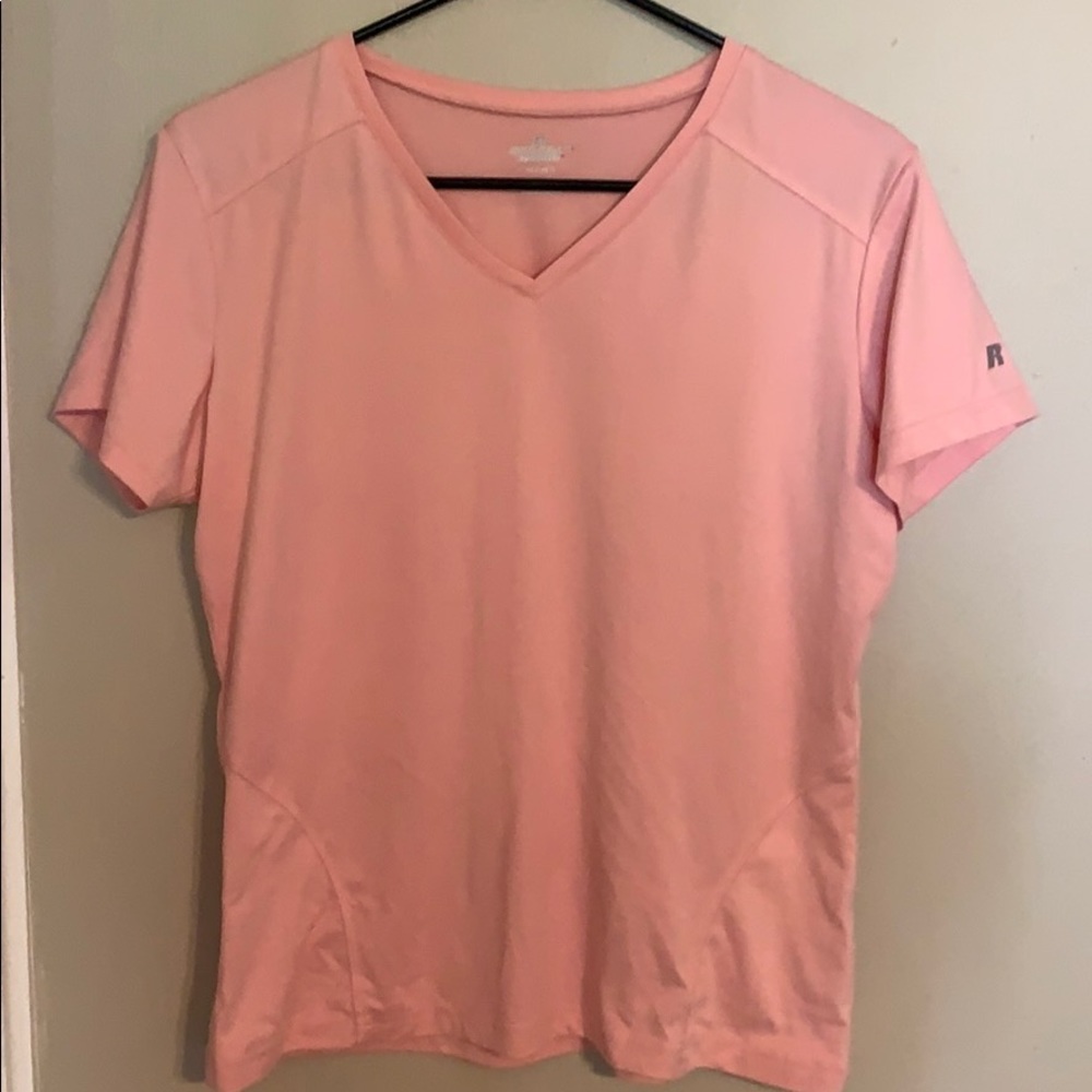 Pink short sleeve V-neck athletic top